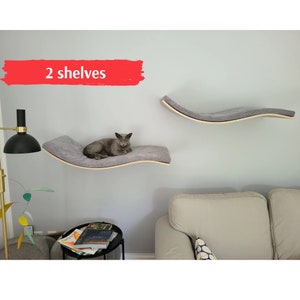 2 Cat Wall Shelves For Large Cats Bundle, Floating Cat Furniture, Cat Window Perch, Curved Cat Shelf, Cat Wall Beds ~ Car Tree In Solid Wood