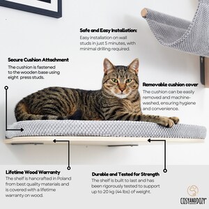 Cat Wall Furniture Bundle Of 2 Cat Shelves, Cat Shelf For Wall, Cat Tree For Large Cats Floating Beds With Lifetime Warranty Of Wood Base zdjęcie 3