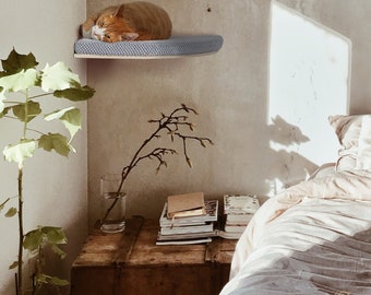 Set of 2 Corner Cat Shelves: Wall Mounted Beech Wood Cat Bed