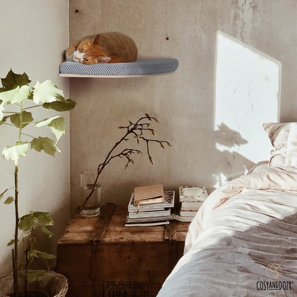 Cat Shelf, Cat Corner Shelves For Wall, Cat Climbing Wall, Corner Cat Perch, Cat Wall Furniture ~ Floating Cat Wall Bed Made Of Solid Wood