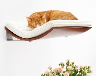 CosyAndDozy Cat Wall Bed, Solid Wood Cat Wall Furniture, Cat Tree, Cat Wall Shelves, Home Gift, Cat Perch Shelf - Removable Washable Cushion