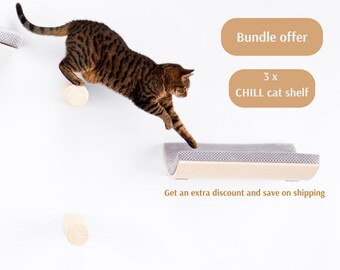 3 Cat Shelves For Walls Bundle Offer by CosyAndDozy ~ Cat Wall Bed, Cat Wall Furniture Set ~ Designer Cat Bedding In Premium Solid Wood