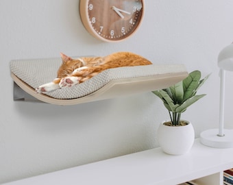 Wall Mounted Cat Bed: Beech Plywood Cat Shelf with Removable Cushion