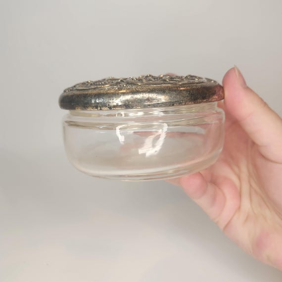 Rose Pattern Silver Top Vanity Jar - image 1