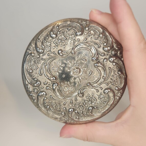 Rose Pattern Silver Top Vanity Jar - image 2