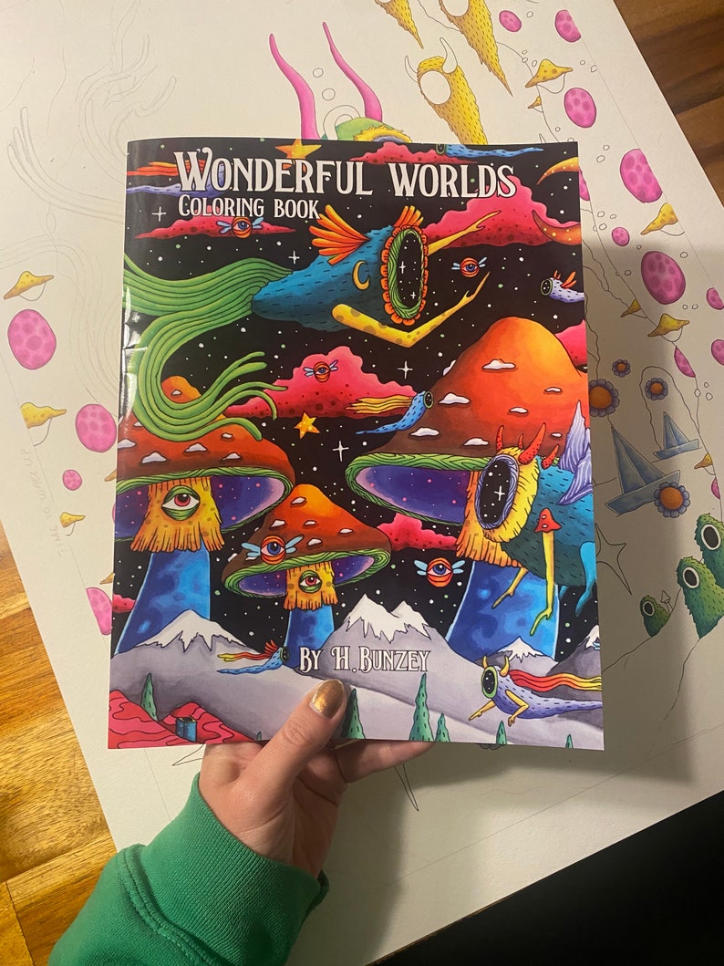Wonderful Worlds Psychedelic Coloring Book, Trippy Adult Coloring book image 1
