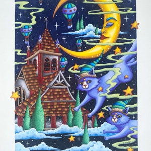 Cats Down Under The Stars 11x14 print