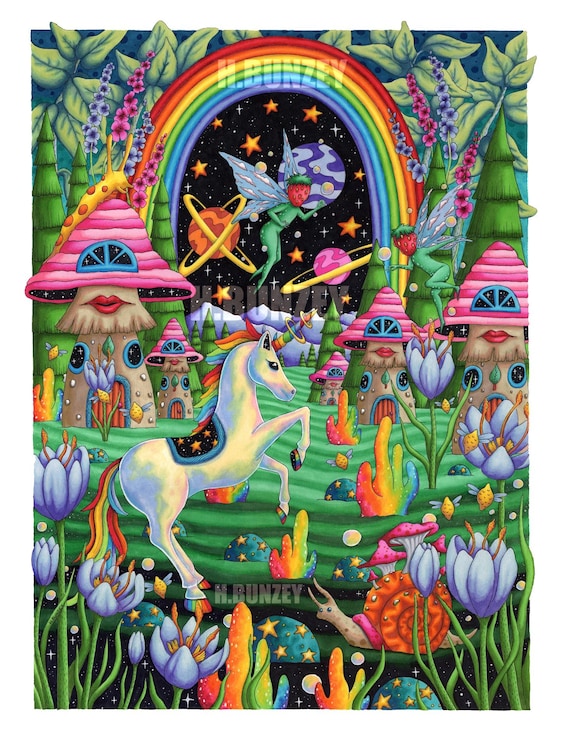 The Unicorn’s Paradise trippy art print 11x14 in.