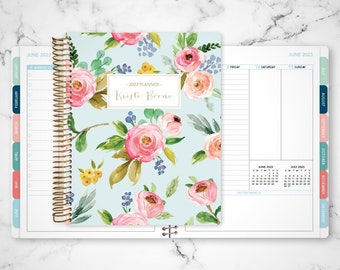 planner 2024 personalized | 7x9 12 month planner | student planner weekly | blue pink gold watercolor floral