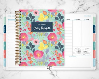 2024 planner custom | 7x9 12 month planner | student planner weekly calendar agenda daytimer / blue spring flowers