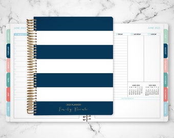 2024 personalized planner | 7x9 12 month planner | student planner weekly calendar agenda daytimer / navy stripes
