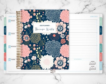 planner 2024 | 7x9 12 month planner | student planner HORIZONTAL LAYOUT weekly calendar | navy pink gold floral as seen on dr oz magazine