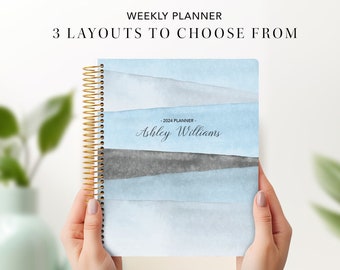 2027 planner | 7x9 student planner 2026-2027 weekly calendar agenda daytimer | blue watercolor stripes
