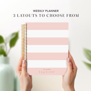 2026 personalized planner 2025 2026 | 7x9 12 month planner | academic planner weekly calendar agenda daytimer / pink stripes