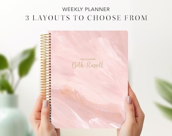 2024 personalized planner 2024 2025 | 12 month planner | weekly calendar agenda daytimer | abstract painted pink