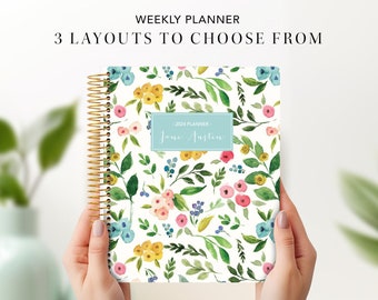 planner 2024 custom 2024 2025 | 7x9 12 month planner | student planner weekly calendar agenda / colorful watercolour floral