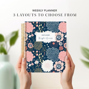 planner 2024 7x9 12 month planner student planner weekly calendar navy pink gold floral as seen on dr oz magazine image 1