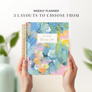 2024 planner personalized 7x9 student planner 2024-2025 weekly calendar agenda daytimer abstract acrylic painting colorful image 1