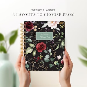 2027 planner personalized | 7x9 student planner 2026-2027 weekly calendar agenda daytimer | black red watercolor roses image 1