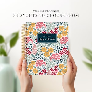 agenda 2026 personnalisé 7 x 9 | Agenda 12 mois | agenda hebdomadaire étudiant | fleurs lumineuses colorées