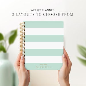 2026 planner custom 2025 2026 | 7x9 12 month planner |  student planner HORIZONTAL LAYOUT weekly calendar agenda | mint green stripes