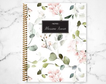 notebook journal custom / personalized lined notebook / blank notebook / spiral bound notebook / pink watercolor vines