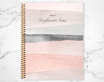 notebook journal custom / personalized lined notebook / blank notebook / spiral bound notebook / pink watercolor stripes