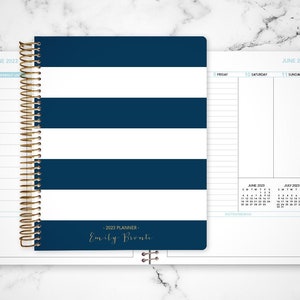 2024 personalized planner 7x9 12 month planner student planner weekly calendar agenda daytimer / navy stripes image 1