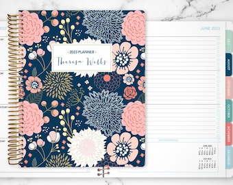 planner 2024 | 7x9 12 month planner | student planner HORIZONTAL LAYOUT weekly calendar | navy pink gold floral as seen on dr oz magazine