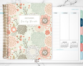 custom vertical planner 2024 | 7x9 12 month planner | personalized planner VERTICAL LAYOUT weekly calendar agenda / sage pink gold floral