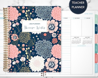 2023 2024 TEACHER PLANNER VERTICAL 7x9 2023-2024 teacher lesson plan weekly calendar / navy pink gold floral