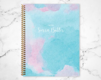 notebook journal custom / personalized lined notebook / blank notebook / spiral bound notebook / abstract watercolor cotton candy