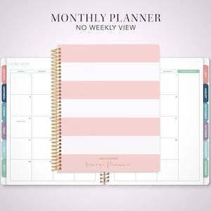 2026 monthly planner with TABS 7x9 / 12 month calendar / choose your start month / 2025-2026 month at a glance MAG / pink gold stripes