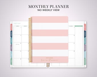 2027 monthly planner with TABS 7x9 / 12 month calendar / choose your start month / pink gold stripes