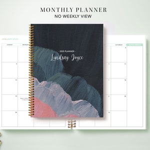 2024 Monthly Panner 7x9 / 12 Month Calendar / Choose Your Start Month / Abstract Painted Navy Pink