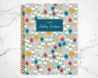 notebook journal custom / personalized lined notebook / blank notebook / spiral bound notebook / bright floral blossoms