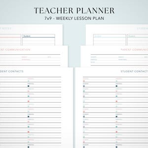 a set of teacher planners, each with a weekly lesson plan. The planners are designed to help teachers organize their lessons and communicate with students.