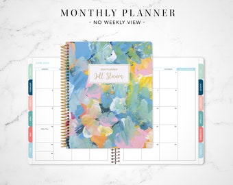 2024 monthly planner with TABS / 12 month calendar / choose your start month / month at a glance MAG / abstract acrylic painting colorful