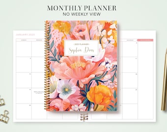 2027 monthly planner 7x9 / personalized calendar / choose your start month /  pink orange floral