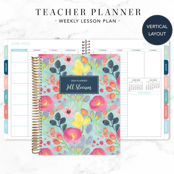 2024 2025 TEACHER PLANNER VERTICAL 7x9 2024-2025 teacher lesson plan weekly calendar / blue spring floral