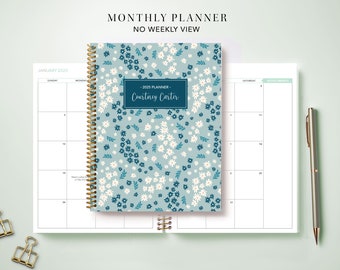 Monthly Planner 2024 / 7x9 12 Month Calendar / Choose Your Start Month / 2024-2025 Month at a Glance Planner MAG / Bright Floral Blue Bhite