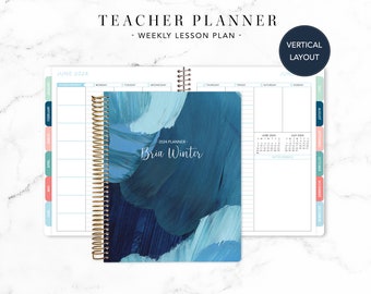 2024 2025 TEACHER PLANNER VERTICAL 7x9 2024-2025 teacher lesson plan weekly calendar / abstract painted blue