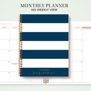 2026 monthly planner 7x9 / 12 month calendar / choose your start month / 2025-2026 month at a glance planner / navy stripes
