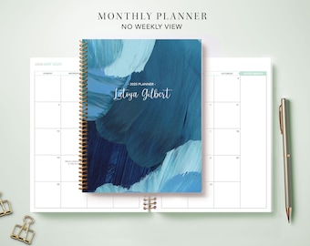 2024 Monthly Planner 7x9 / 12 Month Calendar / Choose Your Start Month / Abstract Painted Blue