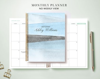 2024 Monthly Planner 7x9 / 12 Month Calendar / Choose Your Start Month / 2024-2025 Month at a Glance Planner / Blue Watercolor Stripes