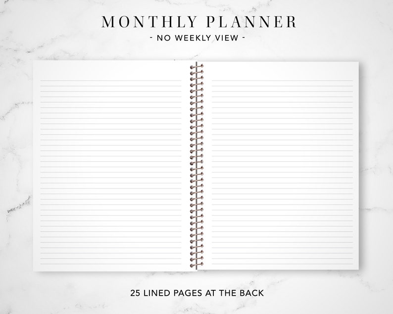 2024 monthly planner 7x9 / 12 month calendar / choose your start month / 2024-2025 month at a glance planner / navy pink gold floral image 3