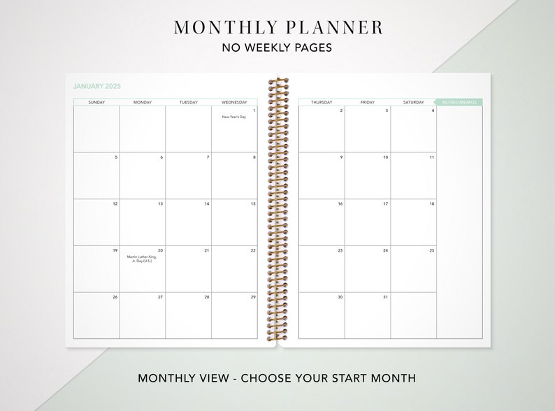 2024 Monthly Planner 7x9 / 12 Month Calendar / Choose Your Start Month / 2024-2025 Month at a Glance Planner / Navy Pink Gold Floral image 2