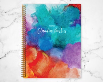 notebook journal custom / personalized lined notebook / blank notebook / spiral bound notebook / abstract watercolor rainbow