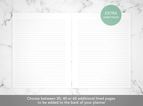 extra lined note pages to add to the back of your planner - must be purchased with planner