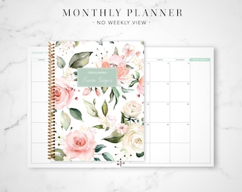 2024 monthly planner 7x9 / 12 month calendar / choose your start month / 2024-2025 month at a glance planner / pink white watercolor roses